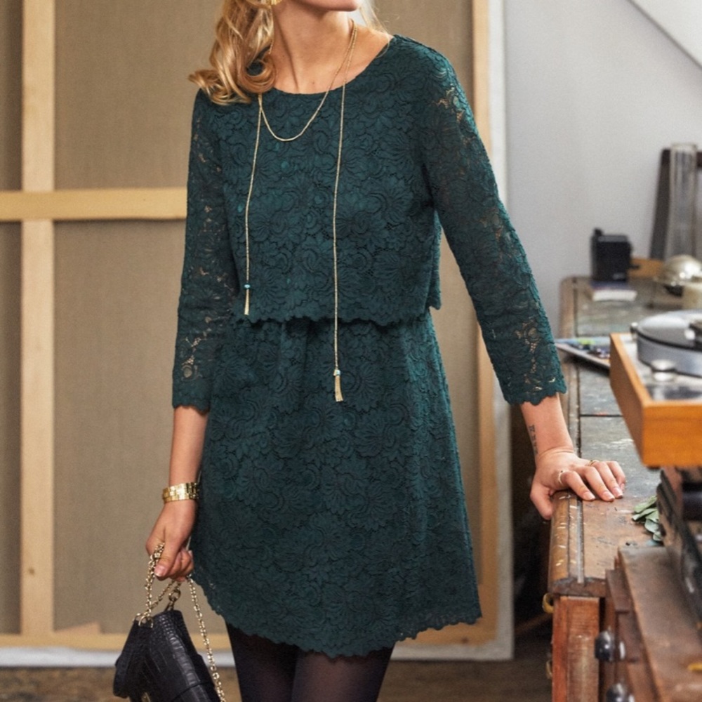 Sezane robe ebana green lace dress